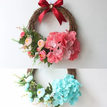 

Artificial Silk Flower Wreath With Big Bow Wedding Door Garland DIY Wall Home Car Decoration Fake Decorative Plants Flower