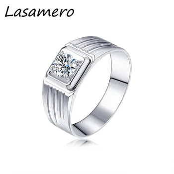 

LASAMERO Rings for Men 0.08CT Round Cut Natural Diamond Ring 18k White Gold Engagement Wedding Ring