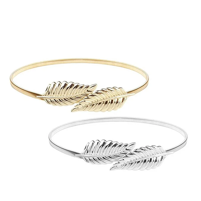 

New fashion ladies elastic chain waist chain Leaf decoration buckle belt dress women's shirt Slim elegant belt gold