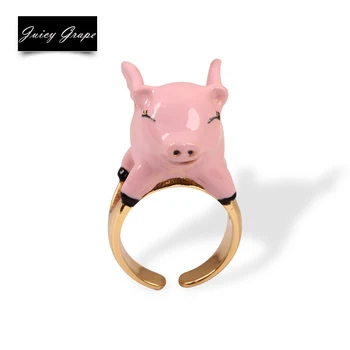 

New Style Original Vivid Flying Little Pig With Angel Wings Ring Elegant Noble Animal Jewelry Enamel Glaze Ring