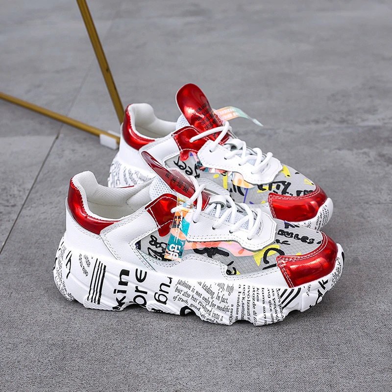

Spring Female Thick Bottom Sneakers Mixed Colors Round Toe Platform Shoes Women Flats Casual Shoes Ladies Running Shoes L1661