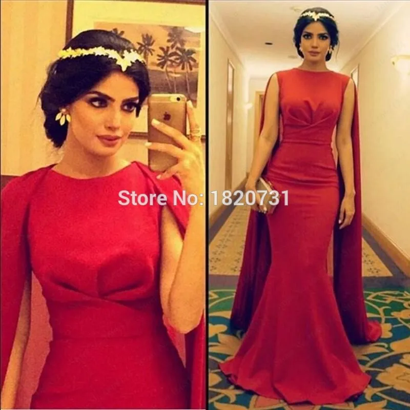 

Elegant Red Dresses For Women Pleat Arabica Dubai Kaftan Sleeveless Sexy Mermaid Satin Long Formal Evening Gowns With Cape