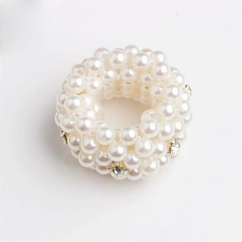Pearls Beads Hair Ties Elastic Hair Bands For women Hair Rope Scrunchies Ponytail Holders Rubber Hair Accessories - Color: crystal