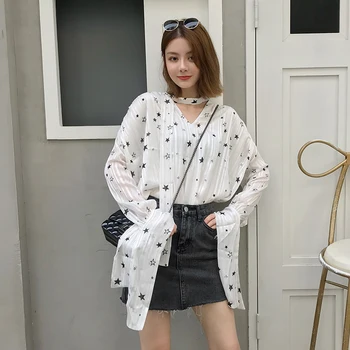 

New Retro Harbour Wind Shirt ins Super Fire Shirt Star Drift Bandwidth Long Sleeve Chiffon Woman