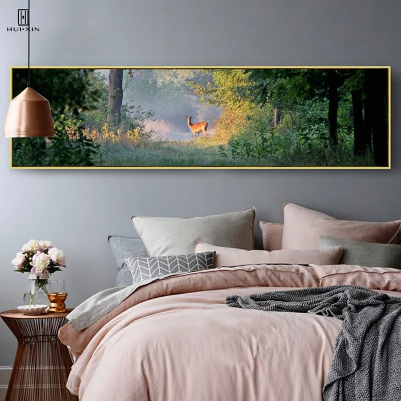 Modern Concise Woods Decorative Paintings Pictures Of The Elves In The Forest Group Of Deer Completely Running For Home Decor