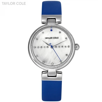 

Taylor Cole New Design Women Watches Silver Crystal Case Watches Blue Leather Strap zegarki damskie Elegant Quartz Watch / TC114