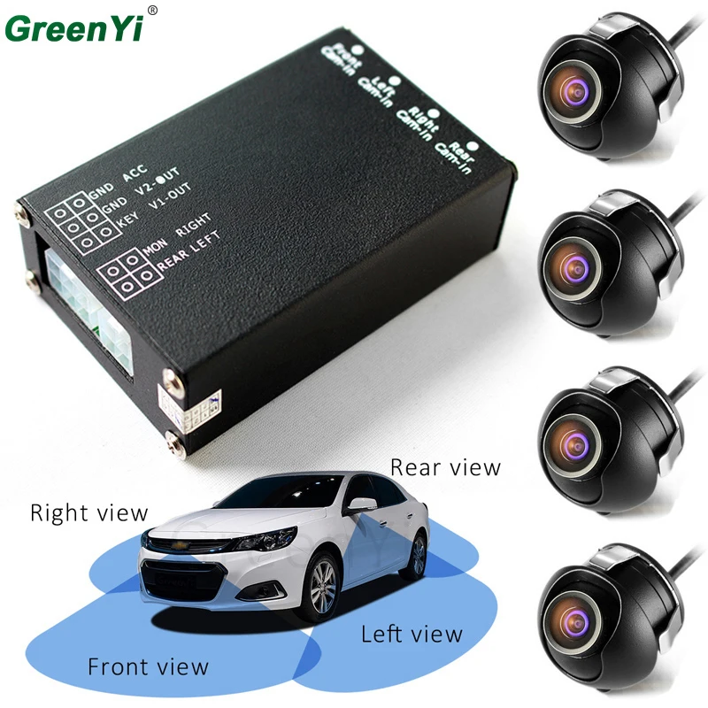

4PCS Rear View Backup Cameras 360 View Car Camera Control Box 4 Way Cameras Switch System For Rear Left Right Size Front Camera