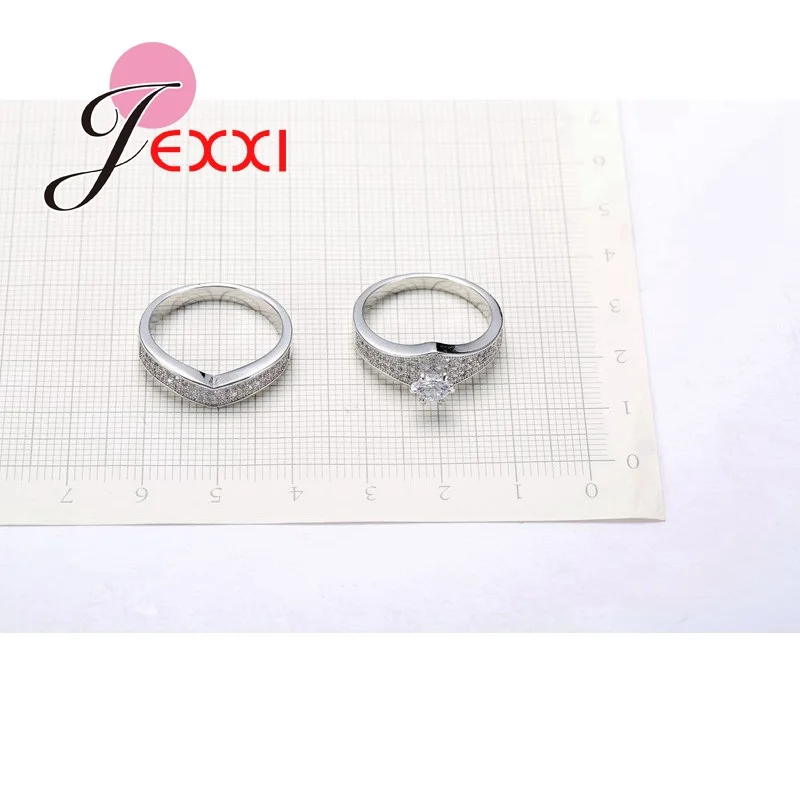 PATICO Rhombus Style S925 Genuine Silver Ring Set For Women Men AAA Zirconia Crystal Ring Sets For Anniversary Wedding Gift