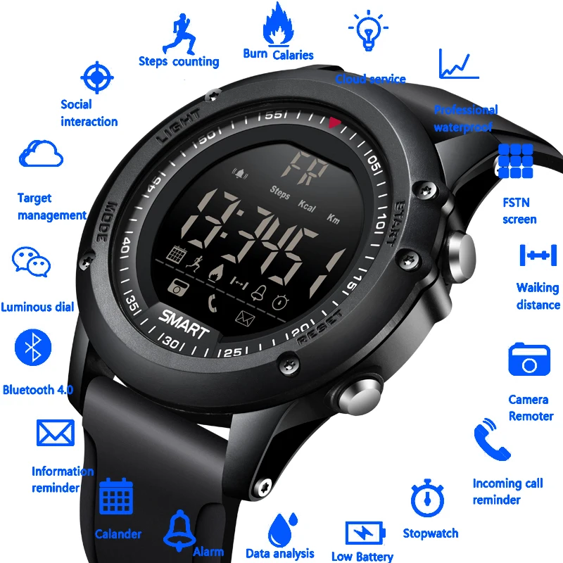 BANGWEI цифровые часы мужские Bluetooth Шагомер Секундомер 50 м глубина