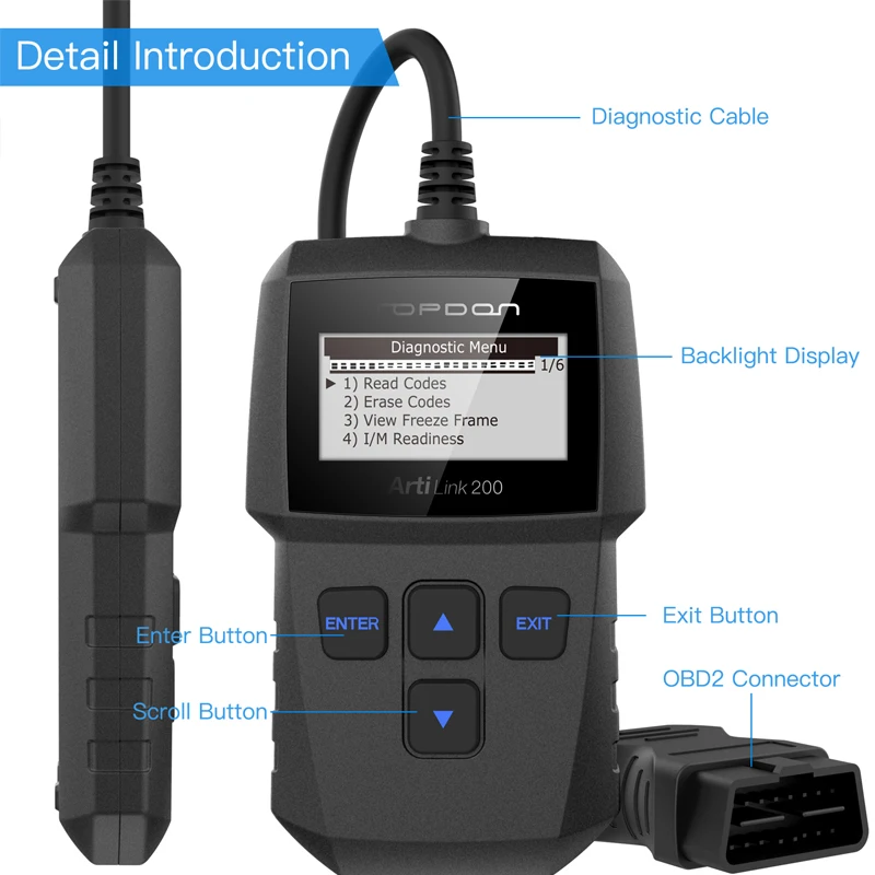 Автомобильный диагностический инструмент TOPDON arilskino 200, автоматический OBDII OBD2 сканер, механический Автосканер для OBD 2 II автомобиля X431 Creader 3001