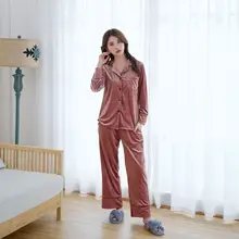 Женский велюровый пижамный комплект, зимняя теплая Пижама, комплект, пижама с длинными рукавами, модная Пижама, одежда для сна, домашняя одежда, 2 предмета