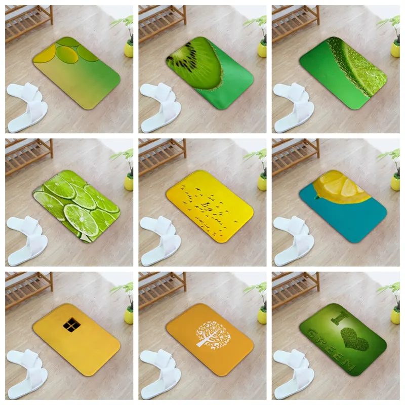 

colorized fresh green lemon 40*60cm Entrance Indoor Coral Fleece Non-slip Floor Mat Doormat