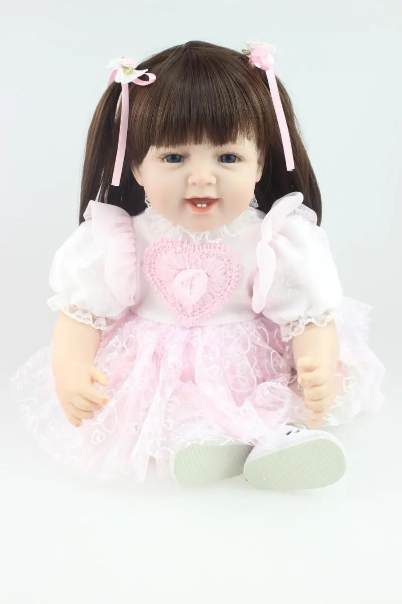 

About 55cm Silicone reborn baby dolls with pink dress handmade lifelike fashionable Christmas gift brinquedos for children kids