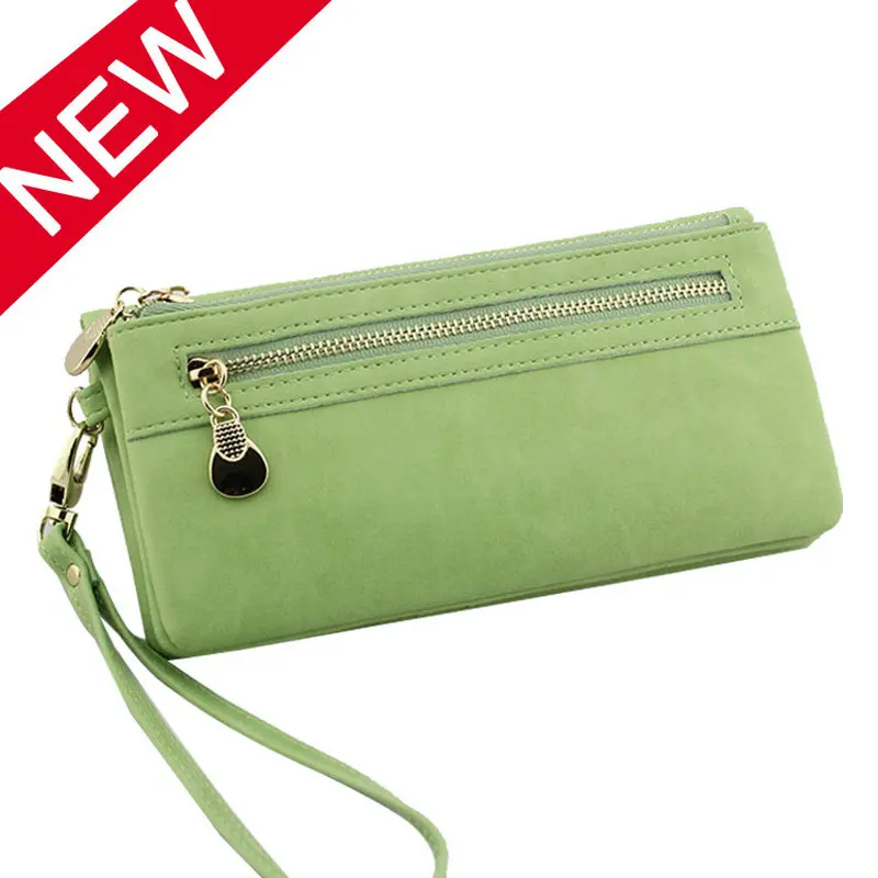 High Capacity Fashion Women Wallets Long Dull Polish PU Leather Wallet Female Double Zipper Clutch Coin Purse Ladies Wristlet