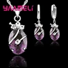 Vintage Jewelry Sets For Women 925 Sterling Silver Wedding Set Crystal Stone Pendant Charms Necklace Hoop Earrings ► Photo 1/6
