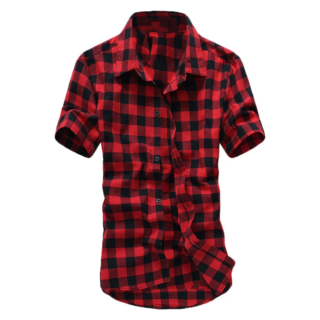 Mens Button Shirt Short Sleeve Lattice Plaid Painting Large Size Casual Top Blouse Shirts camisa manga curta 2019