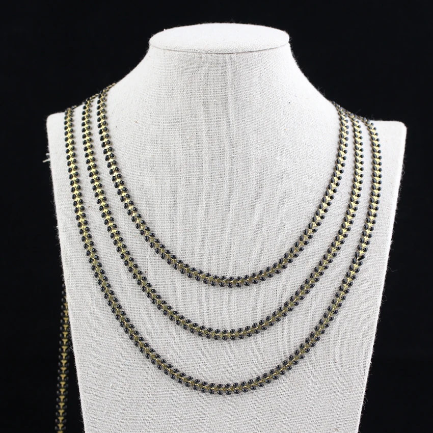 5meters Black Enamel Rosary Chain Findings,Chevron Chains Spike Studded