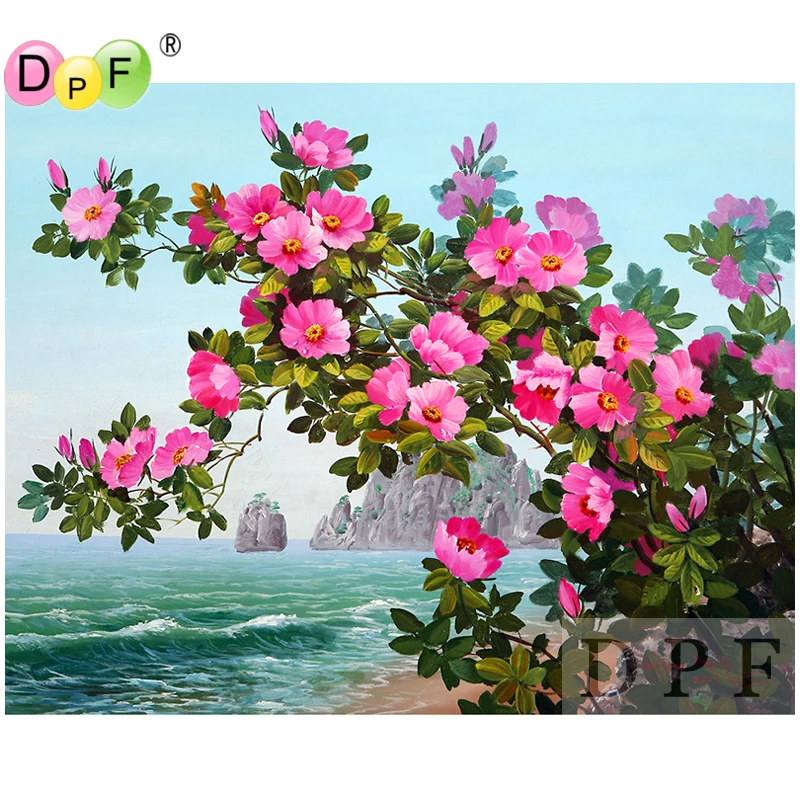 

DPF diamond embroidery Seaside flowers diamond painting cross stich diamond mosaic kit full square needlework home decor pattern