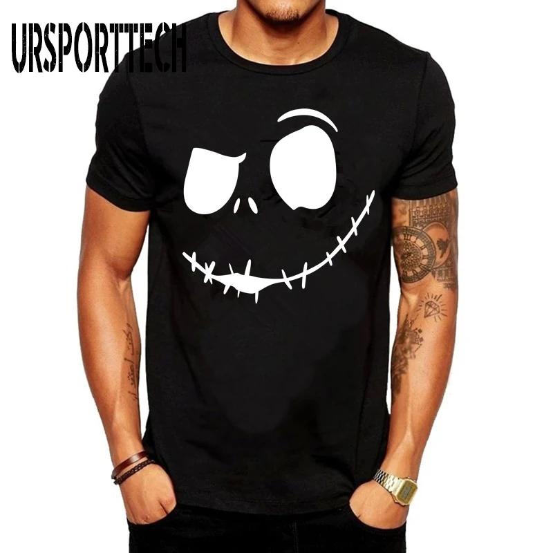 

URSPORTTECH Summer New Funny Evil Smile Face Printed T Shirt Men Casual O-neck Short Sleeve Comfortable Loose Tee Shirt Homme