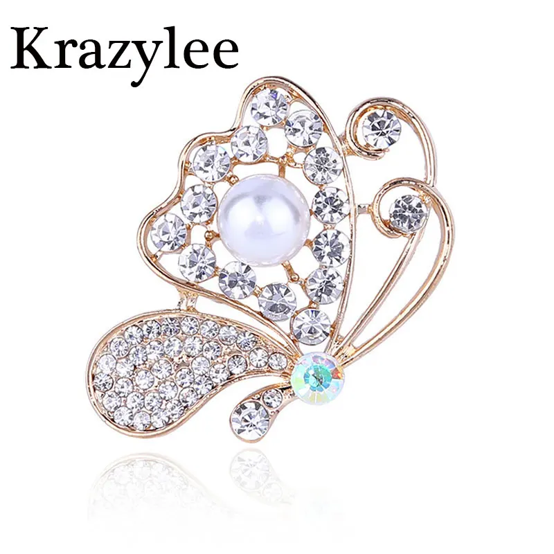 

Buterfly Brooch Crystal gold Pins Copper silver broche Romantic rhinestore pearl animal brooches jewelry for women E752
