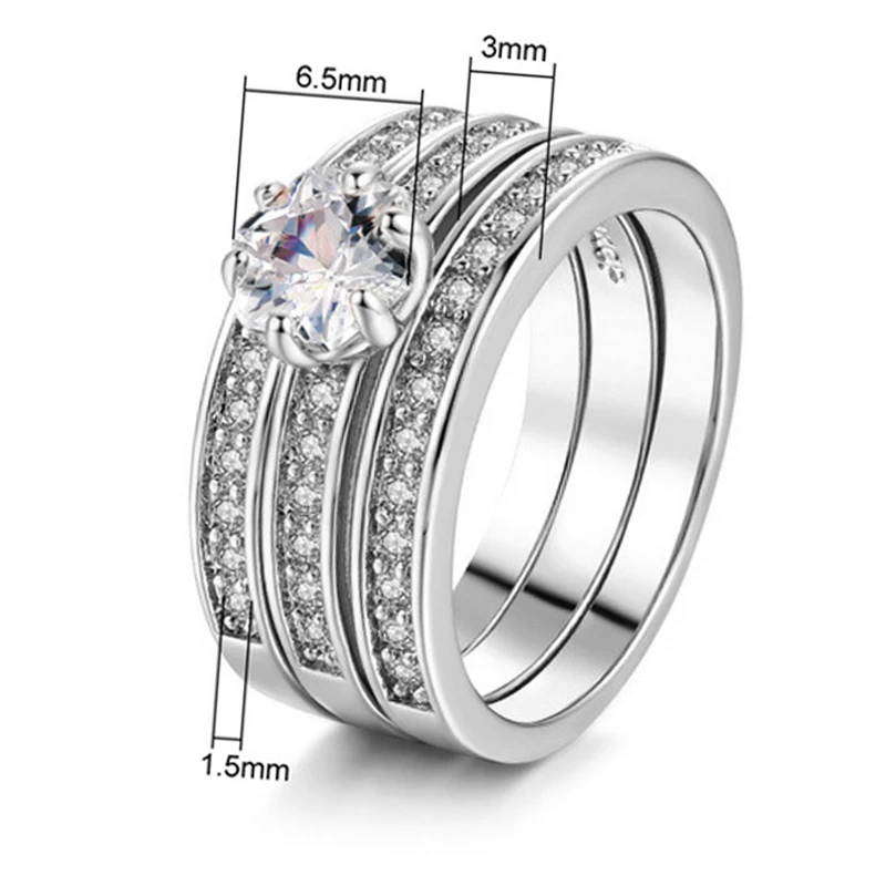 Silver Plated Crystal CZ Couple Rings Set for Men Women Lovers Jewelry Engagement Wedding Ring
