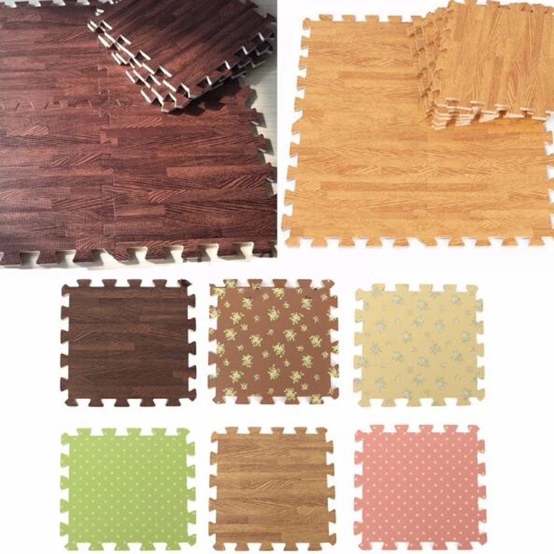 

9PCS Wood Interlock EVA Foam Floor Puzzle Pad Work Gym Mat Kid Safety Play Rug