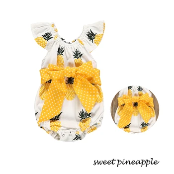 

Summer Cute Pineapple Toddler Kid Newborn Baby Girls Cotton Ruffle Sleeve Big Bow Bodysiuit Jumpsuit Outfits 0-18M
