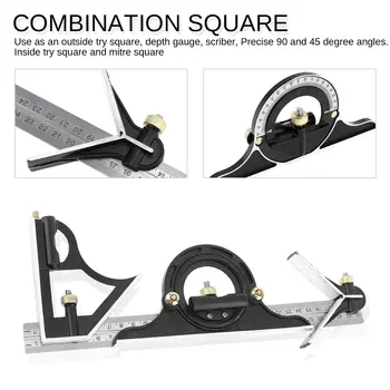 

3in1 Combination Square Set 300mm Angle Ruler 180 Degree Protractor Angle Finder Spirit Level Angle Ruler Measuring Tools Set