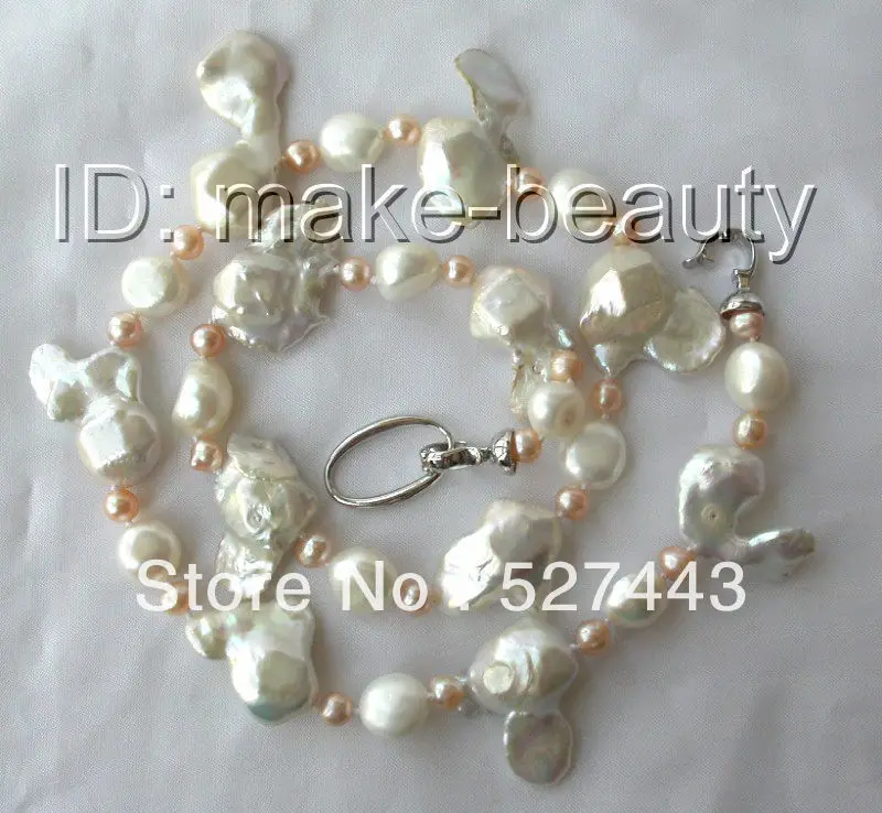 

Wholesale free shipping >>big 33mm baroque white keshi reborn freshwater cultured pearl necklace