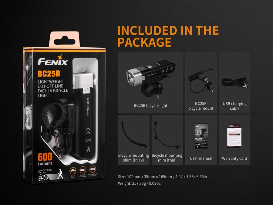 Fenix BC25R CREE XP-G3 нейтральный белый светодиодный 600 люмен микро USB аккумуляторная встроенной 2600 мАч литий-ионный аккумулятор велосипедов свет