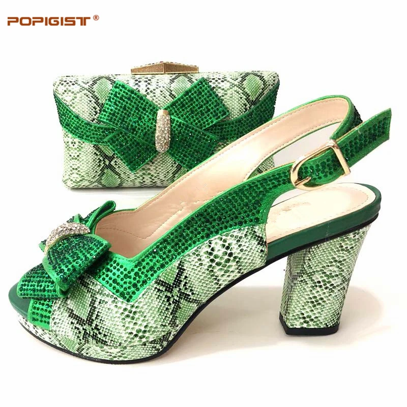 

Comfortable Shoe and Bag Set New 2019 Women Shoes and Bag Set In Italy Green Color Italian Shoes with Matching Bags Set