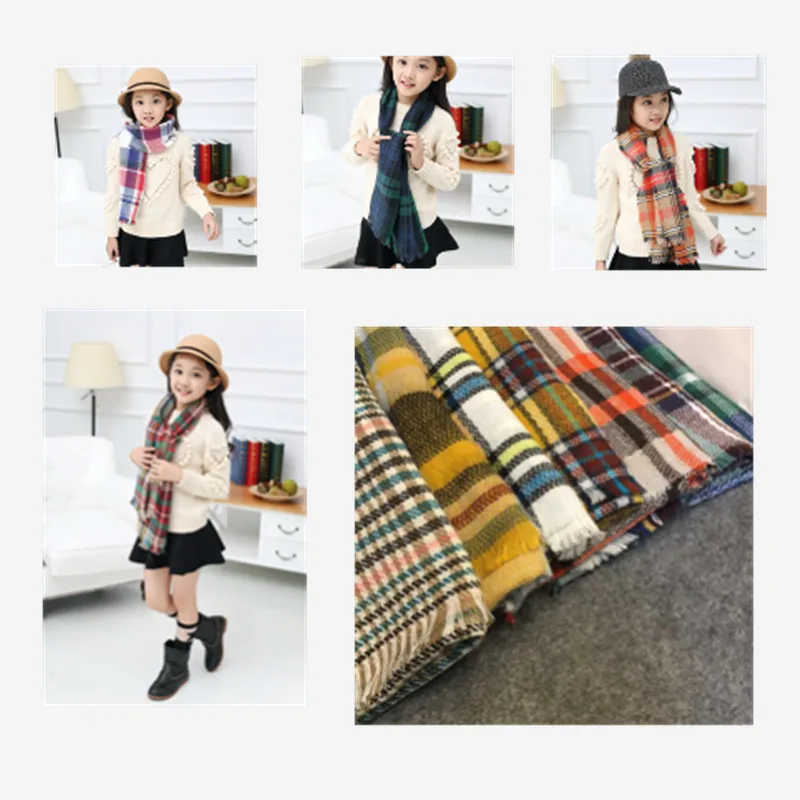 

Brand Blanket Scarf Winter Girls Plaid Cashmere Kids Shawl Scarves Ponchos and Capes Wool Boys Children Designer Long Scarf