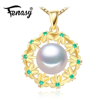 

FENASY fine jewelry pearl classic Geometric necklaces Pearl Pendant 925 Silver jewelry Pearl Choker Flower emerald Necklace