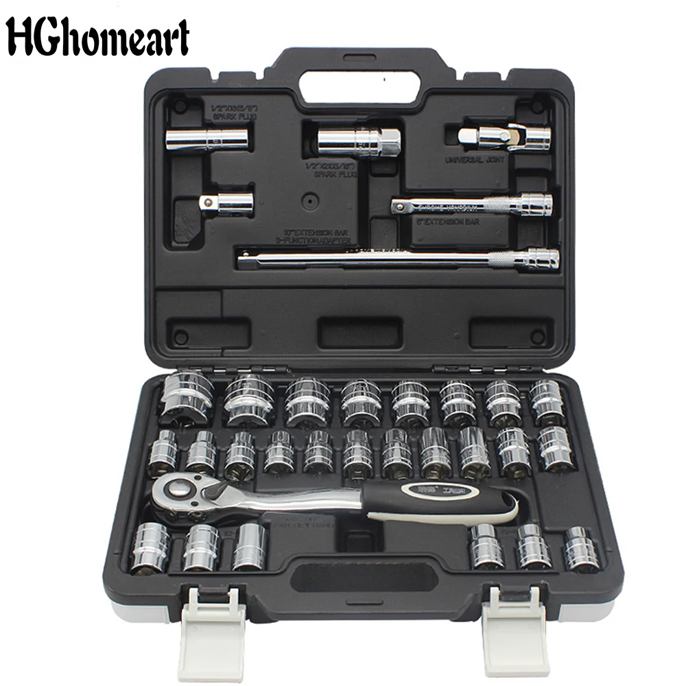 

32pcs Car Repair Wrench Set A Complete Universal Wrench Set Tool Universal Wrench 1/2 Ratchet Wrench Sleeve Universal Joint