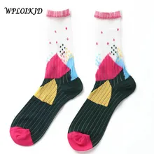 [WPLOIKJD] летние стеклянные носки в клетку женские элегантные тонкие прозрачные кружевные женские сексуальные носки Harajuku креативные Calcetines Skarpetki