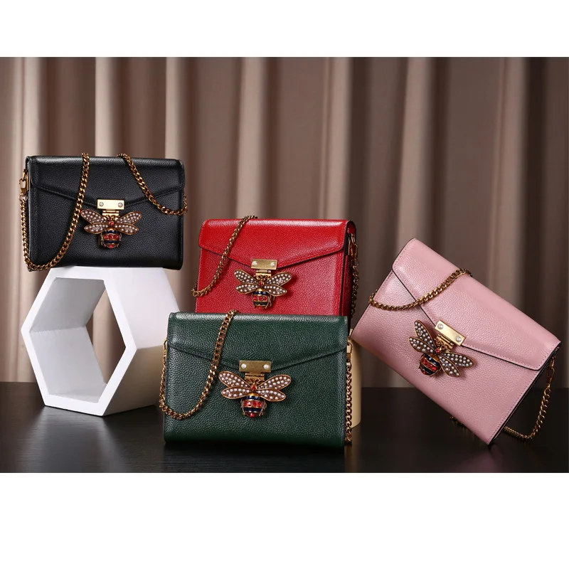 

2019 new retro cowhide bag single shoulder chain bag slanted small bag simple square bag