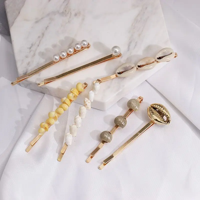 

New 1Pcs Korean Fashion Shell Conch Hair Clips for Women Girls Handmade Braided Geometry Hairpins Pearl Hair Clip Accessories