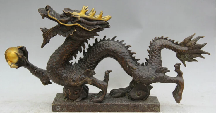 

JP S62 20" Chinese Bronze Gild Folk success Zodiac Year Dragon Bead Statue sculpture B0403
