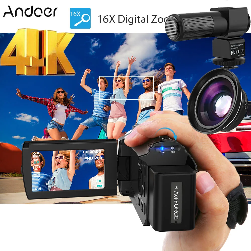 Цифровая видеокамера 4K 1080P wi fi записывающая с широкоугольным микрофоном и