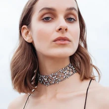 Best lady Hot Brand Luxury Wedding Jewelry Cross Chokers Necklace for Women Female Fashion Collar Wide Shiny Statement Necklace