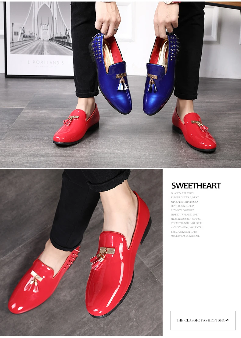 Mens Casual Shoe Wedding Mens Shoes Casual Slip On Red Waterproof Luxury Men Loafers Shoes Gold Fashion Party Shoe Men Plus Size (3)