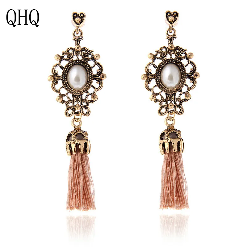 QHQ серьги с бахромой модные черные геометрические длинные изящные свадебные