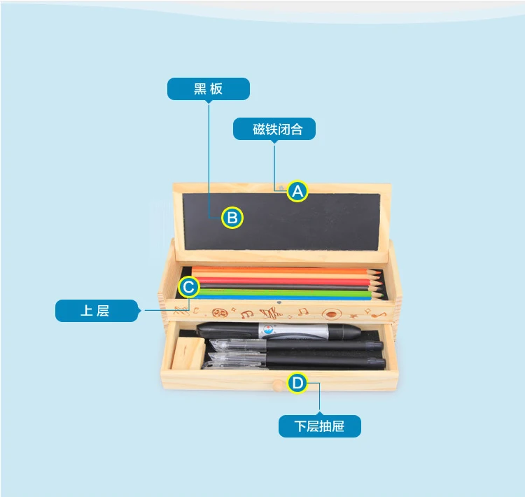 Творчески деревянный пенал большой Ёмкость многофункциональный 2 Слои пенал Kawaii Канцтовары подарок для детей Студент