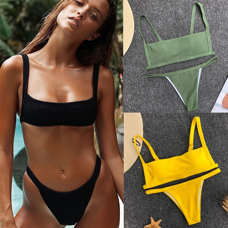 

ladies mini micro swimwear swim yellow bikini brasileiro 2019 beach wear swimming suit women sling tankini halter sexy suits set