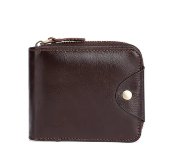 

Cowhide Men's black Wallets Vintage Men Zipper Purse Slim RFID Carteira Brand Designer Genuine Leather Men Short Wallet brown