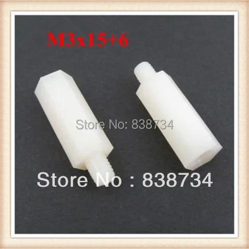 100pcs m3*15+6 plastic, white nylon hex standoff screw,coupling standoffstandoff screwhex