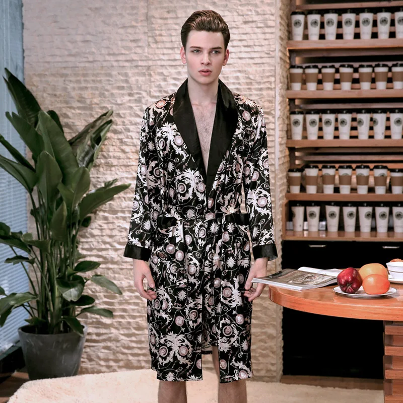 

Kimono Men Robe Stain Silk Bathrobe Print Bath Robe