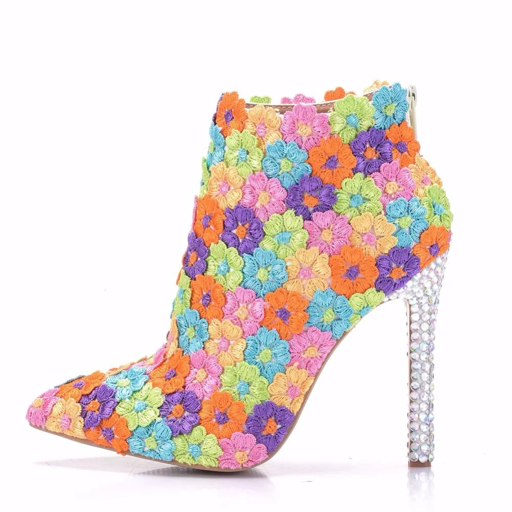 Кристалл queen многоцветный цветок блестящие кружева Женские свадебные туфли Сапоги соответствующие сумки Клатчи на высоком каблуке Женская Праздничная обувь