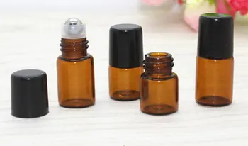 

300PCS/LOT Hot Sale 1ml 2ml Mini amber roll on roller bottles for essential oils, Roll-on refillable perfume bottle container