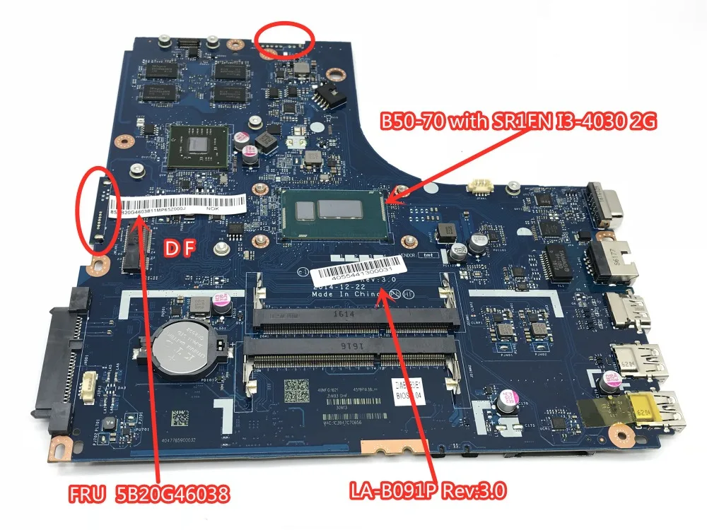 LA-B091P Rev: 3,0 материнская плата для ноутбука lenovo Laptop материнская плата с SR1EN I3-4030U 2G FRU/PN: 5B20G46038 100% протестирована